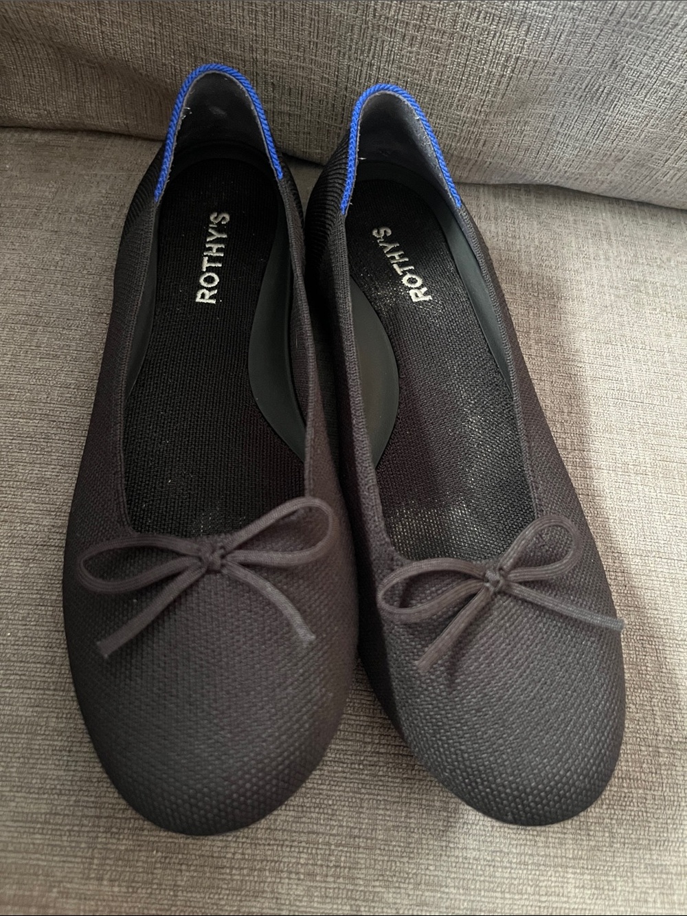 Rothy's Black Ballet Flats with Blue Accent Trim - Women's Size 9.5